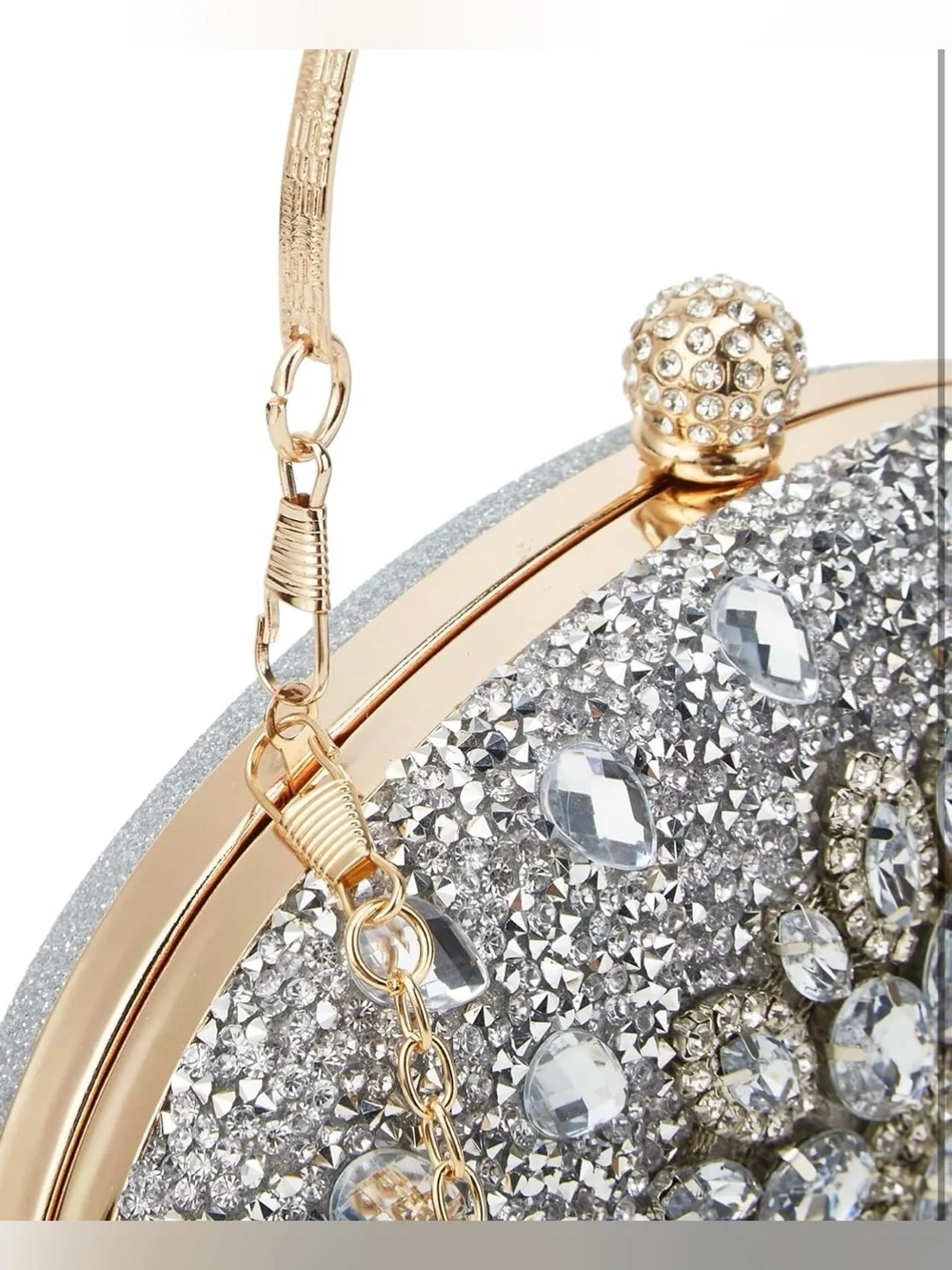 Silver Crystal Embellished Evening Clutch - Elegant Sparkle